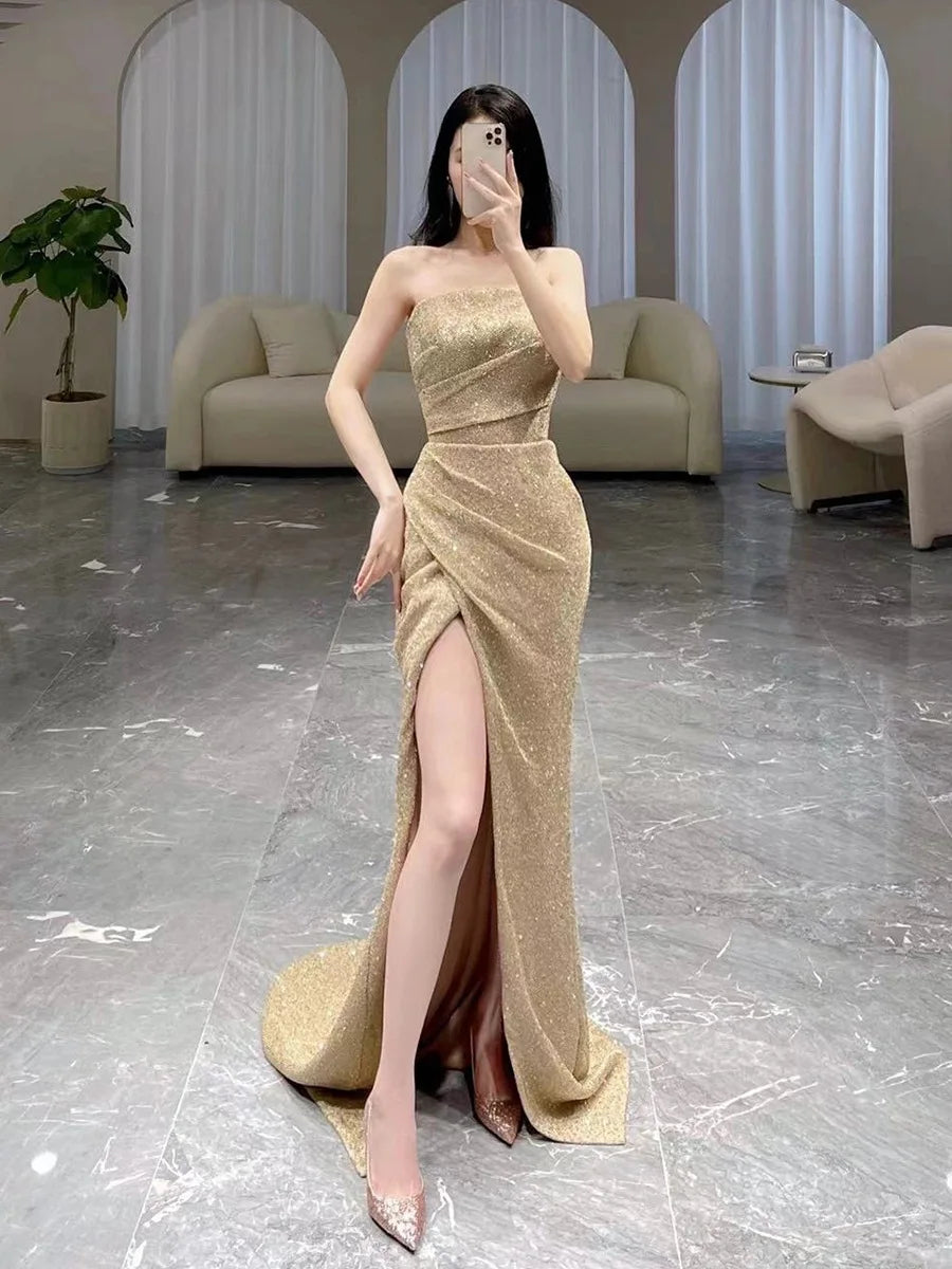 vzyzv  -  New Sexy Tube Top High Split Mermaid Prom Party Dresses Woman Elegant Long Evening Dresses