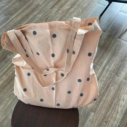 vzyzv  -  New Niche Fashion Casual Instagram Polka Dot Canvas Bag Korean Versatile Large Capacity Single Shoulder Tote Bags