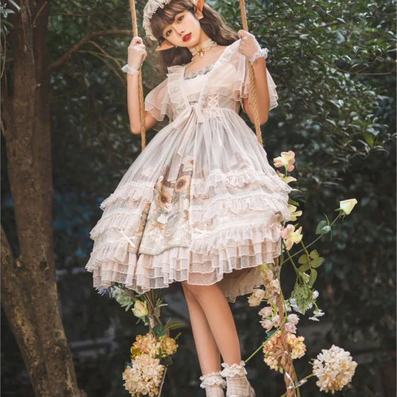 vzyzv  -  Lolita Elegant Girl Sweet Mesh Strap Dress Summer