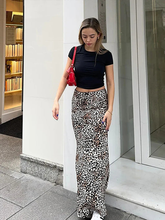 vzyzv -  Summer Chiffon Leopard Print Skirt Women High Waist Straight Hip Package Skirts 2024 Summer Vintage Chic Office Lady Streetwear