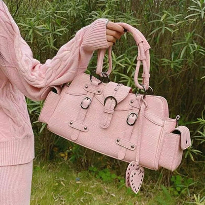 vzyzv  -  Crocodile Pattern Leather Retro Vintage Rivets Handbags Women Gothic emale Shoulder Bags Crossbody Bags Lady Tote