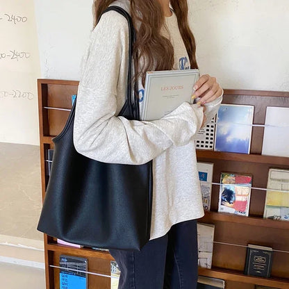 vzyzv  -  Korean Elegant All Match Ins Women Handbags High-capacity Soft Leather Shoulder Bags Casual Solid Fashion Chic Underarm Bag Y2k