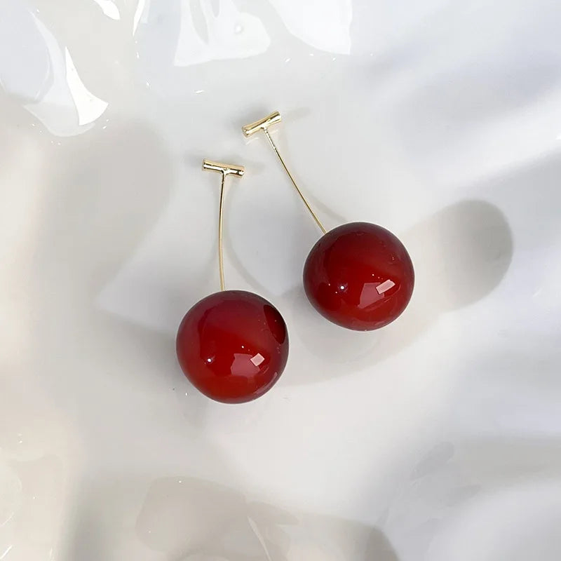 vzyzv  -  New Japan Korean Cherry Fruit Shaped Drop Earrings For Women Sweet Girls Cute Brincos Line Pendientes Jewelry Gifts