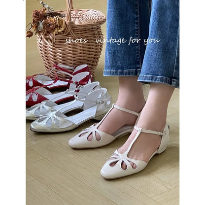 vzyzv  -  Womens' Pumps Leather Lady Sandals Female Retro Sandals Buckle Strap Vintage Heel Shoes Summer Gladiator Sandal Roman Style