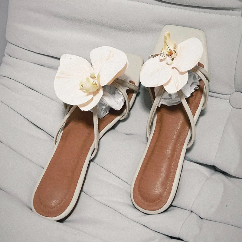 vzyzv -  Luxury Design Flower Open-toed Stiletto Roman Sandals Women's 2024 Summer New High-heeled White Sandals