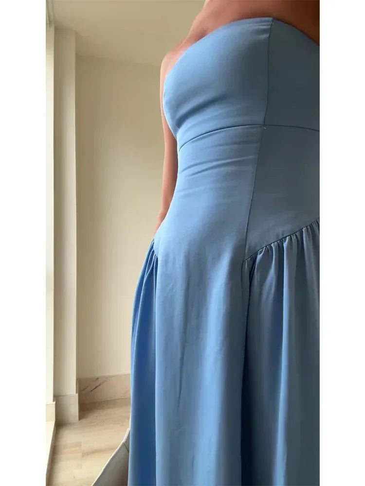 vzyzv -  Sexy Satin Slim Chest Wrapped Long Dress Women Fashion Backless Strapless Midi Dresses 2024 Summer Office Lady Evening Robes