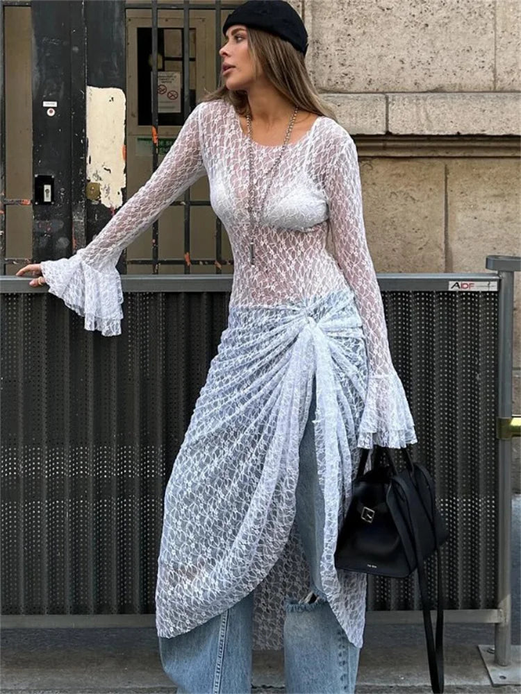 vzyzv -  Summer See-Through Loose Maxi Dress For Women Cover up Fashion Hollow Out Sexy Beach Clothes Women's Long Dress Cover up