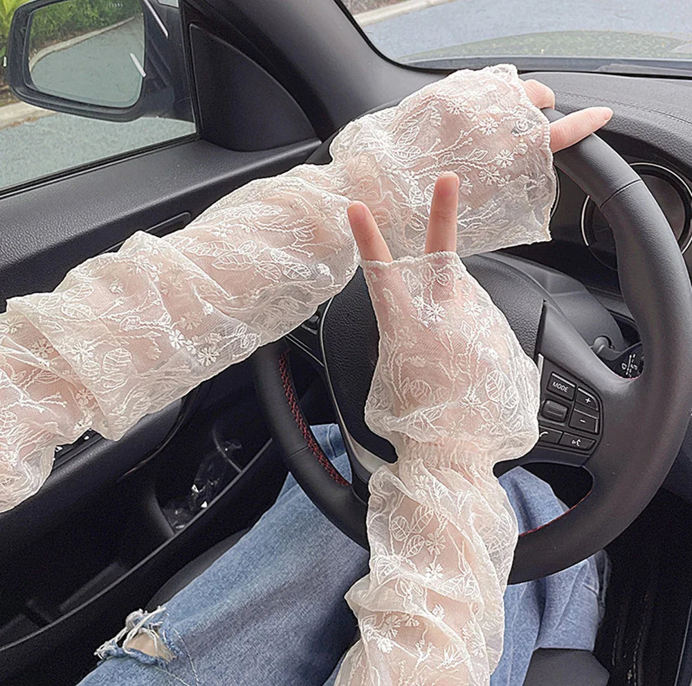 vzyzv -  INS White Lace Sunscreen Sleeves Long Fingerless Summer Hollow Arm Sleeve Elastic Mesh Tulle Arm Sleeve Mittens Covered Cuffs