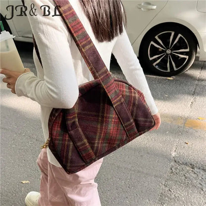 vzyzv  -  New Vintage Woolen Plaid Tote Bags Casual Handbag Korean All-match Design Fashion Women Shoulder Bag