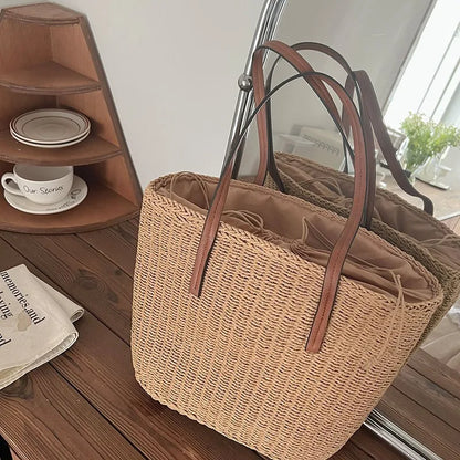 vzyzv -  Simple straw single shoulder tote bag, New woven fake summer commuting  handbag