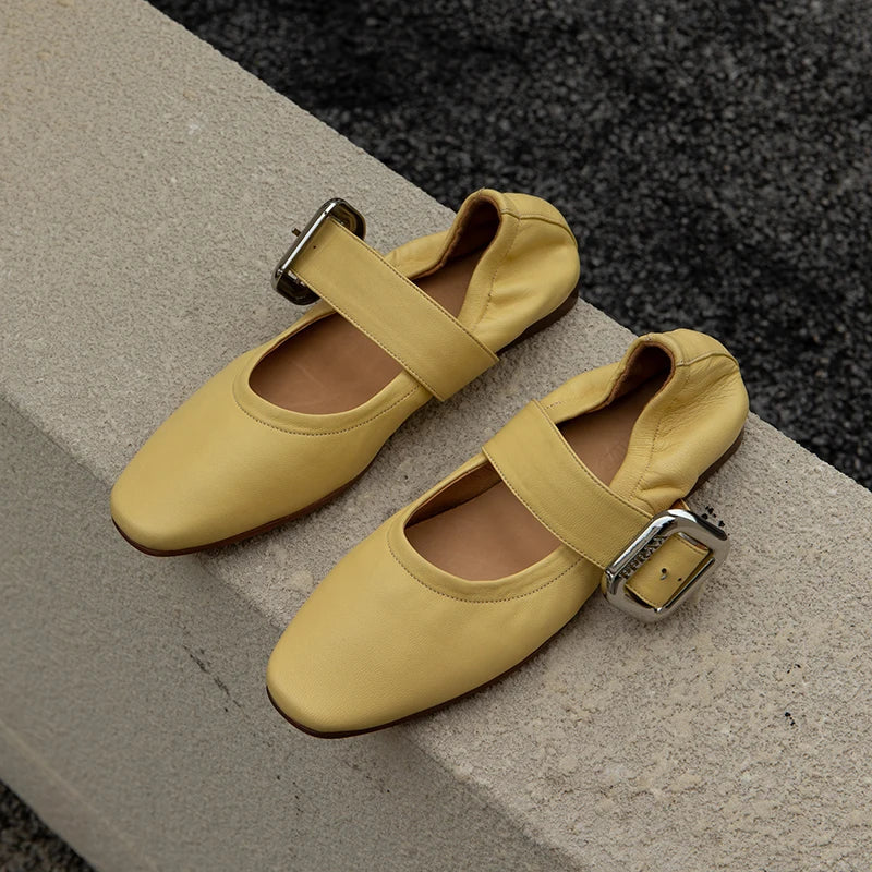 vzyzv  -  Women Simple Shoes INS Hot Spring Autumn Flats Cozy Retro Flats Sheepskin Shoes Real Leather  Ladies Basic Style Mary Jane