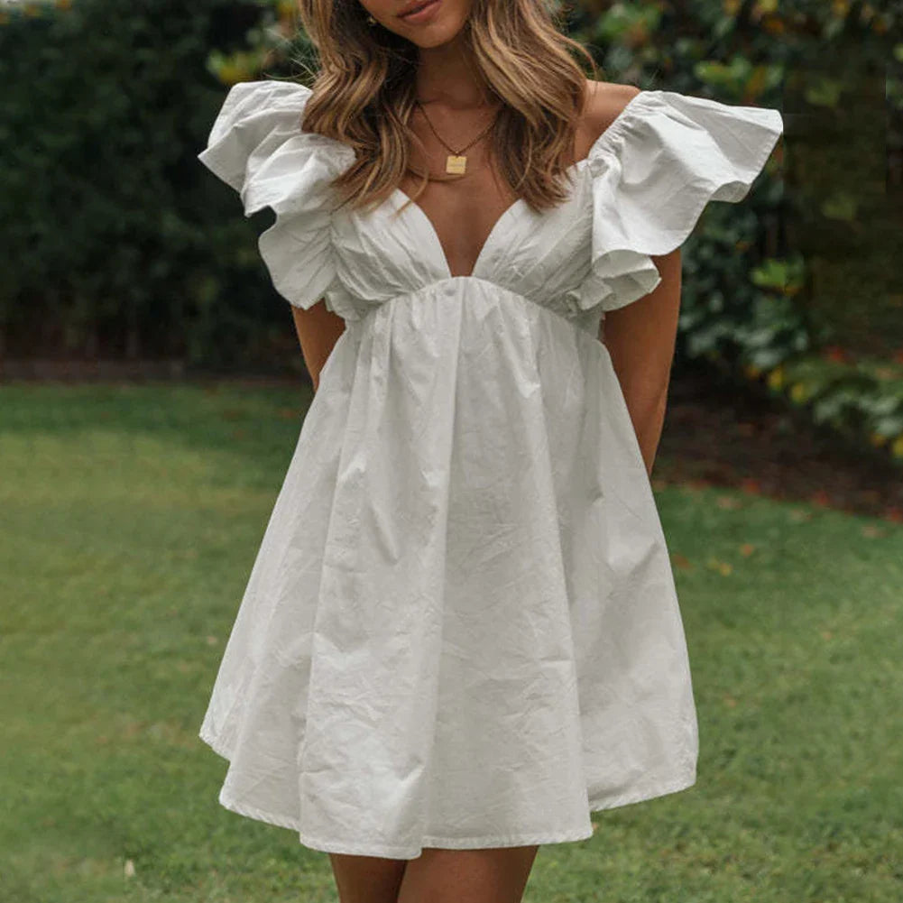 vzyzv  -  Hot Sale Brand New Dress Female Ruffled Sleeves Short Sundress Summer Beach Beachwear Cute Sweet Daily Holiday