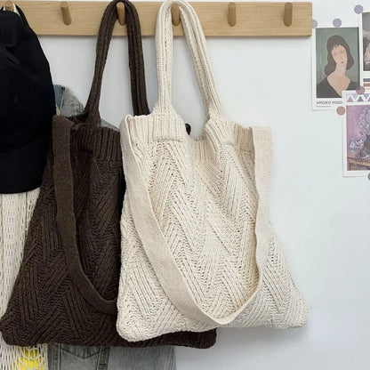 vzyzv  -  Grunge Vintage Knitted Solid Shoulder Bag Simple All Match Y2k Aesthetic Tote  Japanese Cute High-capacity Crossbody Handbags