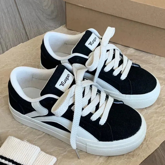 vzyzv  -  Black Platform Sneakers Woman Vulcanize Shoes Casual School Sports Flats Vintage Harajuku Korean Designer Footwear