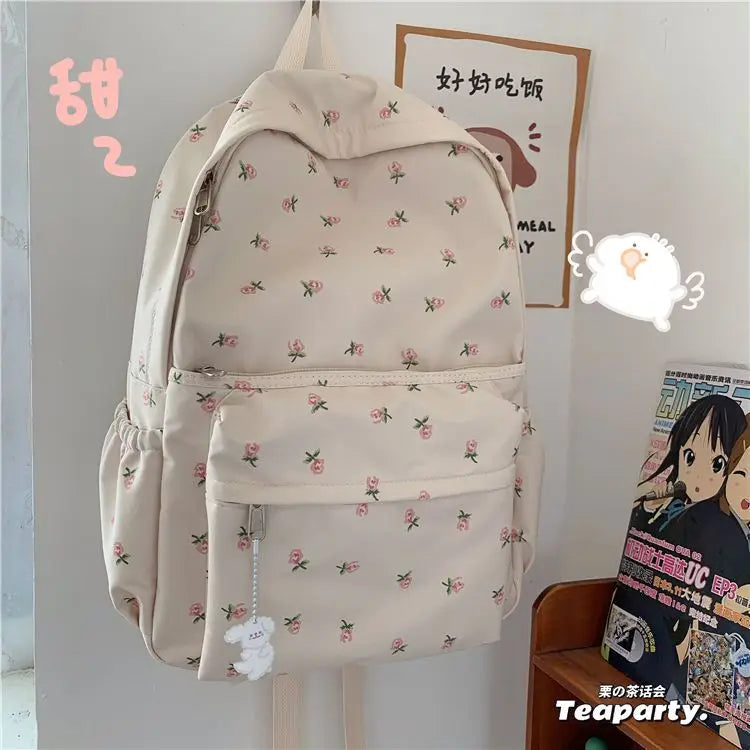 vzyzv  -  Korean Version of Ins Fengshen Small Fresh Schoolbag Female High School Student Backpack Japanese Floral Soft Girl Backpack