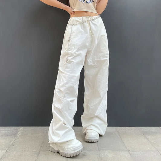 nvxiot  -  2024 women's new pants with large pockets and drawstring, fashionable low waisted wide leg casual pants streetwear women YBF23-3