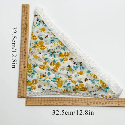 vzyzv -  INS French Summer Bow Lace Triangle Bandana Fairy Dreamy Style Woman Headwear Scarf Ribbon Sweet Headband Hair Accessories