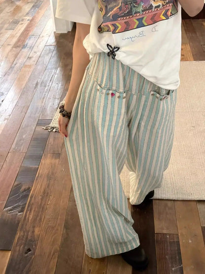 vzyzv  -  Korean Style Striped Sleeping Long Pants Women Clothing Summer 2024 New Loose Casual Homewear Sweatpants Walking Casual Pants