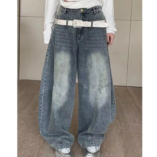 vzyzv  -  Blue Womens Jeans High Waist Vintage Straight LOOSE Denim Pants Streetwear American Large Size Fashion Wide Leg Denim Trouser