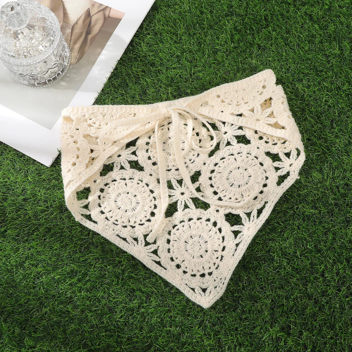 vzyzv -  Spring Summer Knitted Triangle Headband Handmade Crochet French Pastoral Flower Headband Towel Little Flower Headscarf