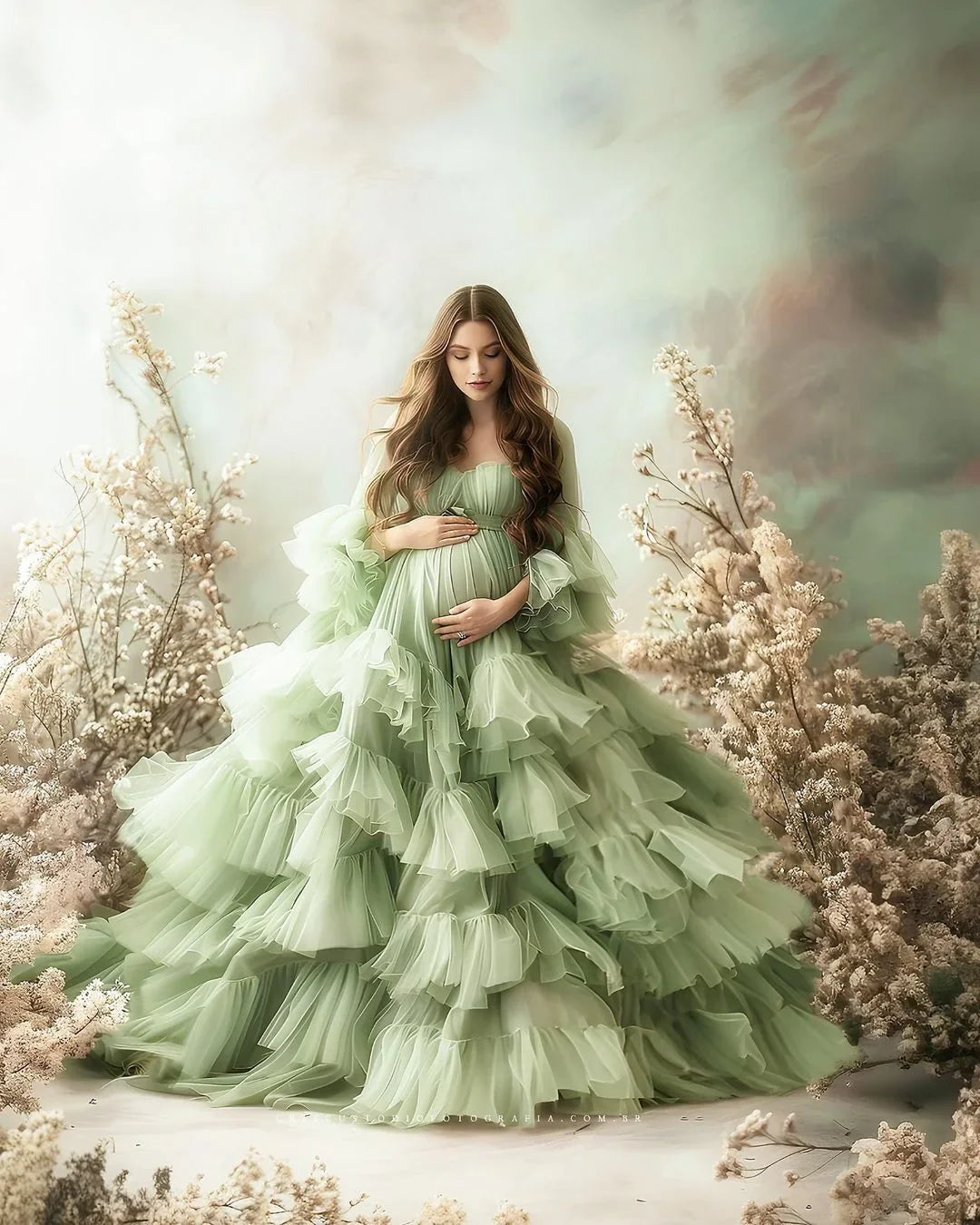 nvxiot  -  Charming Mint Green Maternity Dresses for Photography Extra Ball Gown Tiered Tulle Maternity Dress Photoshoot Babyshower Gowns