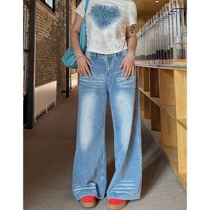 vzyzv  -  Blue Women Jeans High Waist Fashion American Vintage Streetwear Y2K Casual Wide Leg Jean Female Denim Trouser Baggy Denim Pants