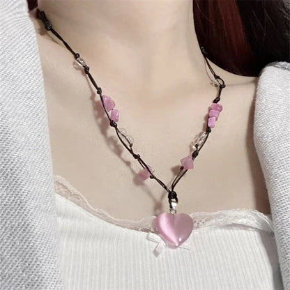 vzyzv  -  Korean Cute Natural Stone Love Pendant Necklace For Women Sweet Cool Personality Adjustable Jewelry