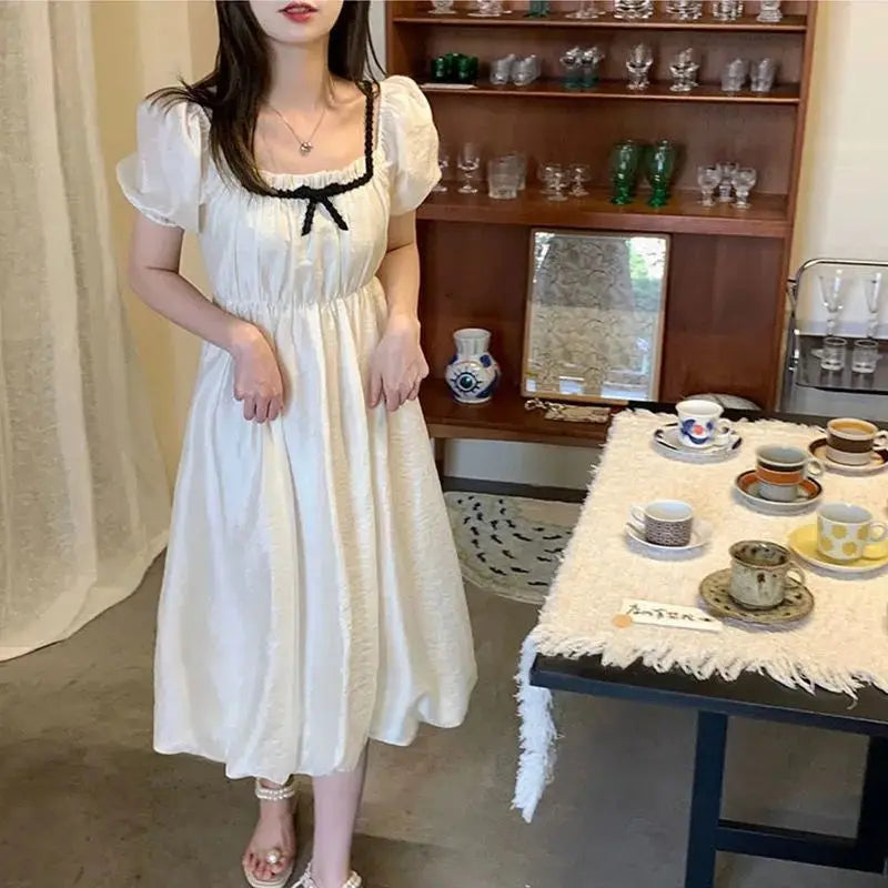 vzyzv  -  Summer Elegant Princess Dress Women Sweet White Party Short Sleeve Fairy Dress Female Casual Vintage Korean Kawaii Dress