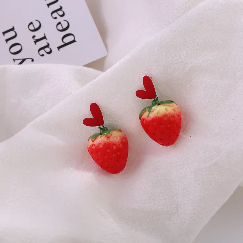 vzyzv  -  New Japan Korean Cherry Fruit Shaped Drop Earrings For Women Sweet Girls Cute Brincos Line Pendientes Jewelry Gifts