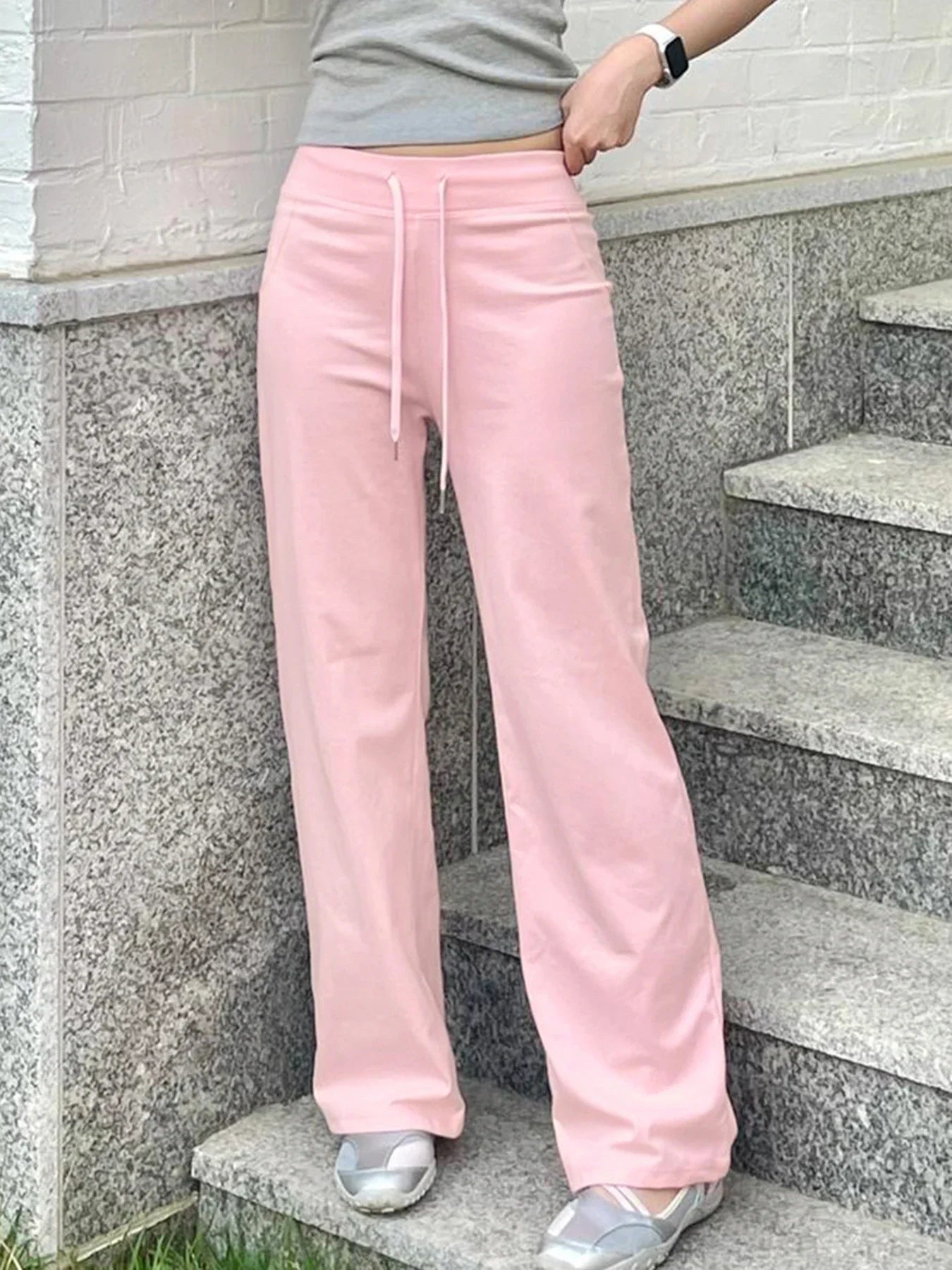 vzyzv  -  Harajuku Casual All Match Sweatpants Y2k Streetwear Elastic High Waist Drawstring Wide Leg Trouser Korean Chic Clothes