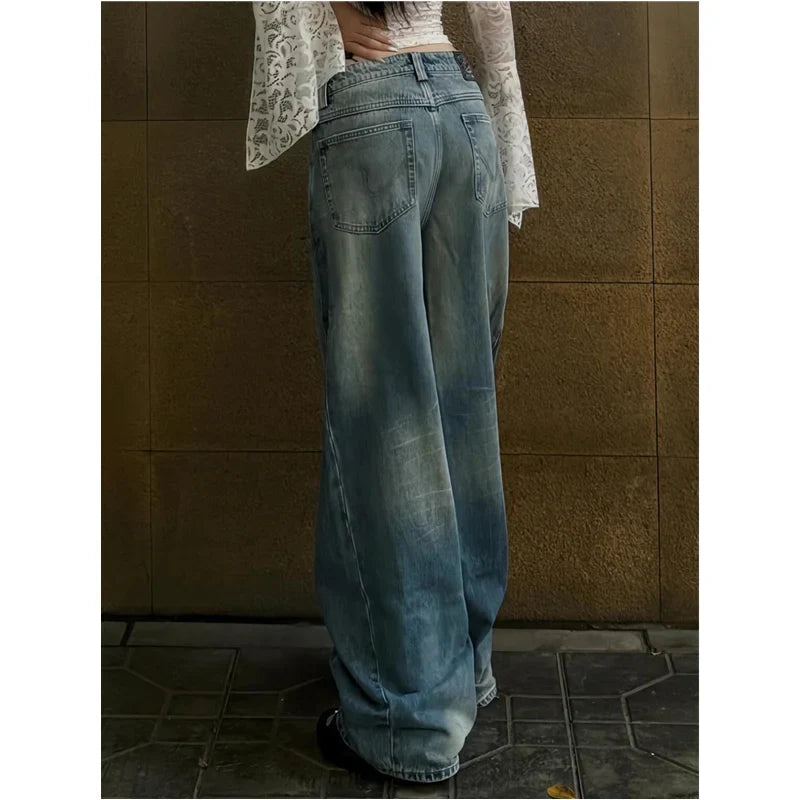 vzyzv  -  Blue Women Jeans High Waist Fashion American Vintage Streetwear Y2K Wide Leg Jean Female Denim Trouser Baggy Denim Pants