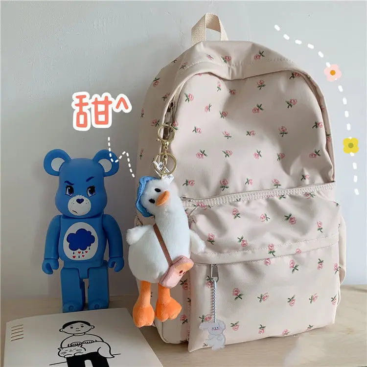 vzyzv  -  Korean Version of Ins Fengshen Small Fresh Schoolbag Female High School Student Backpack Japanese Floral Soft Girl Backpack