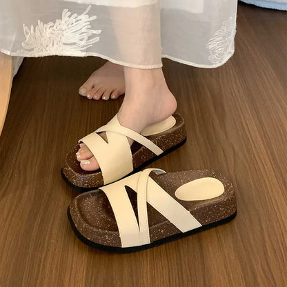 vzyzv  -  Flat Shoes Female Med Ladies' Slippers Slipers Women Platform 2024 Beach Soft Rome Rubber Fabric Slides Retro Casual PU Scandal