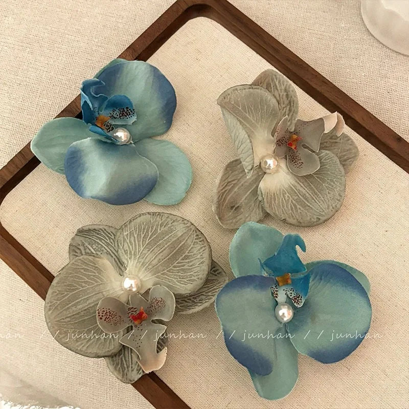 vzyzv  -  Phalaenopsis Flower Hairpin 2024 New Fashion Bohemia Creative Design Cloth Floral Pearl Hair Clip Korean Sweet Female Headdress