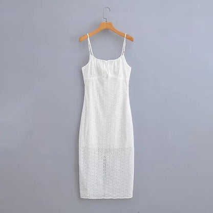 vzyzv  -  Vintage Cotton White Embroidery Strap Lace Dress Women Sexy See through Sleeveless Boho Beach Dresses Summer Vestidos