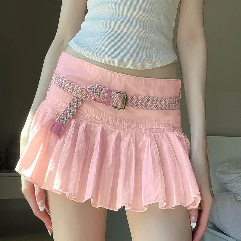 vzyzv  -  Skirt Korean Style Sweet Girl Style Woven Shredded Pleated Salt Style Age-Reducing Anti-Exposure Casual Pleated Skirt