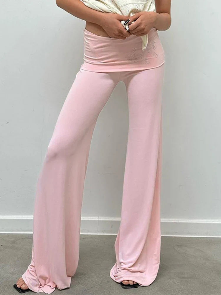 vzyzv  -  Butterfly Drilling Flare Pants Streetwear Women Clothes High Waist Trousers Pink Pantalones De Mujer Wide Girdles Roupa Feminino