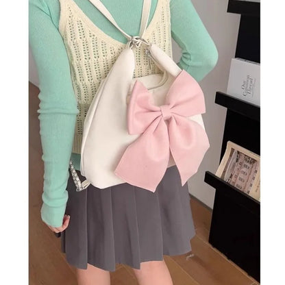 vzyzv  -  Pink Bow Womens Shoulder Bag Korean Style Fashion Large Capacity Sweet Backpack Cute Exquisite Elegant New Female Tote Bag