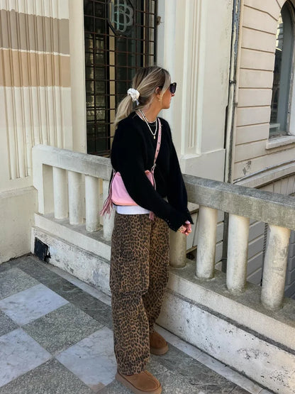 vzyzv  -  Fashion Leopard Printed Long Pants Women 2024 Spring Summer Slim Pocket High-waist Casual Straight-pants Female Commuter Clothes