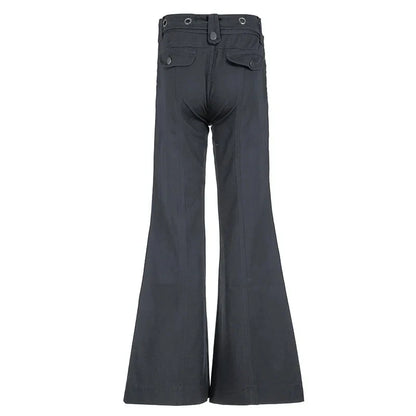 vzyzv  -  Low Rise Y2k Flare Jeans With Belt Streetwear 90S Pocket Cargo For Women Korean Trousers Distressed Mom Denim Pants