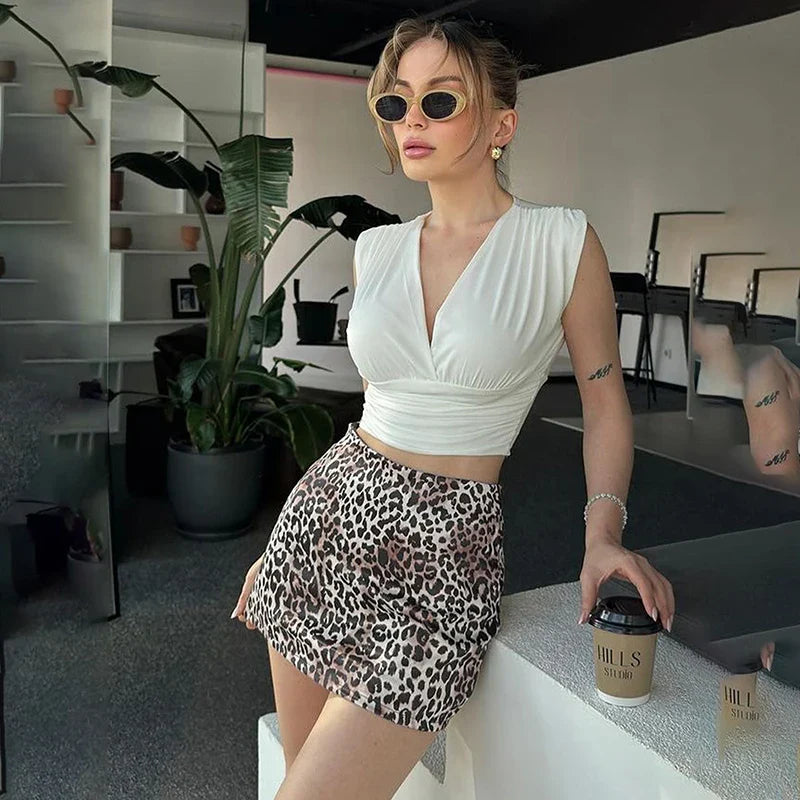 vzyzv -  New Leopard Print Short Skirt For Women Hip Wrap Unlined Summer Sexy Slim Fit Hot Girl High Waisted Skirt Female Fashion