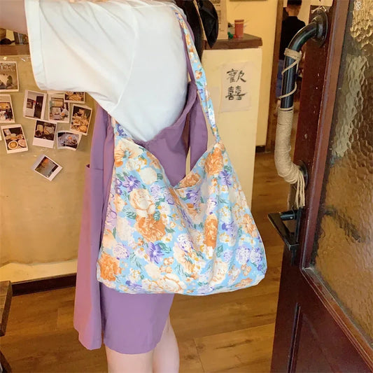 vzyzv  -  Korean Ins Sweet Flower Print Women Tote Bags Students Fashion Harajuku Y2k Handbags High-capacity Casual All Match Shoulder Bag