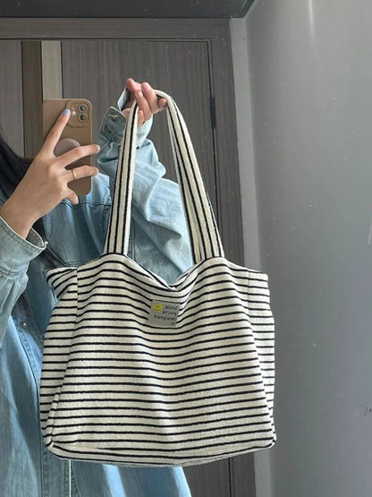 vzyzv  -  Korean Striped Casual Handbag Tote Bags High Quality Large Capacity Women Commute Shoulder Bag