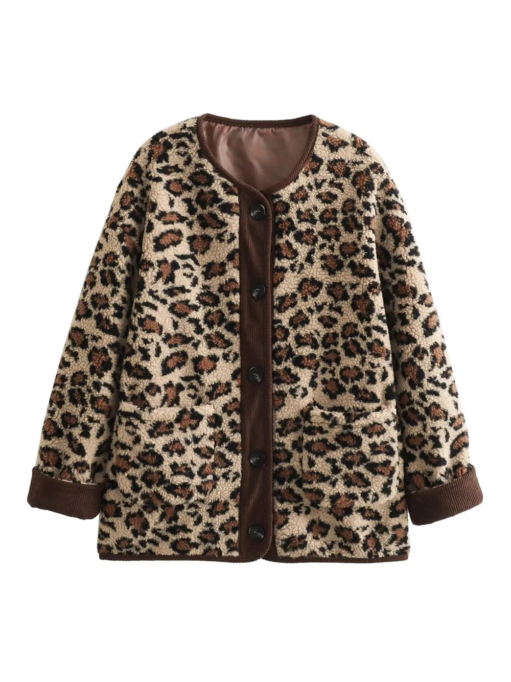 vzyzv  -  Women Fashion Jacket Winter Casual Ladies Commuter Leopard-print Lamb Wool Solid Jacket For Women's Outwears