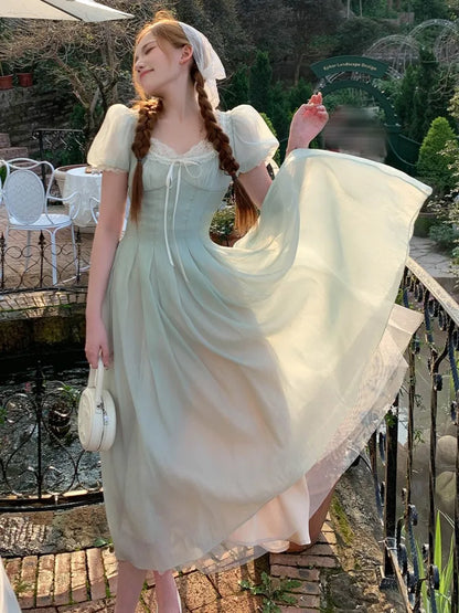 nvxiot  -  French Elegant Dresses for Women Summer New Puff Sleeve Corset High Waist A-line Evening Party Dress Princess Prom Robe Vestidos