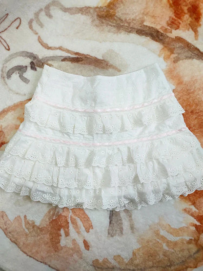 vzyzv  -  Cotton Shorts Skirt Women Lace Embroidery Elastic Waist Cute Mini Cake Skirt for Sweet Girls Lolita Style Kawaii Clothes