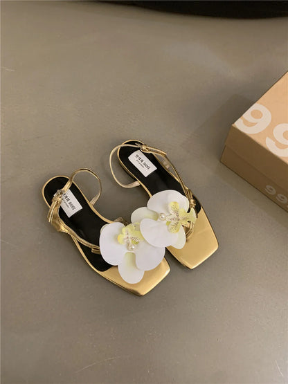 vzyzv  -  Summer New Sweet Flower Elegant Sexy Sandals Flat Fashion Slippers Design Women's Shoes Luxury Sandals Women Designers