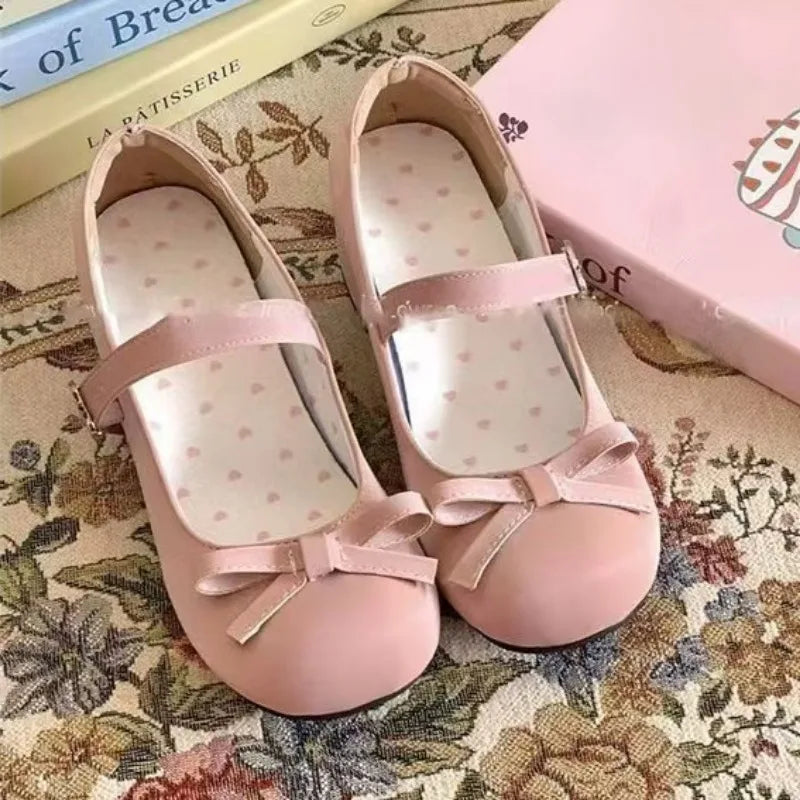 vzyzv  -  New Spring Summer Thick Heel Pink Shoes Elegant Bow Lolita Shoes College Girls High Heels Fashion Women Sandals