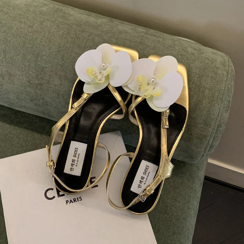 vzyzv  -  Summer New Sweet Flower Elegant Sexy Sandals Flat Fashion Slippers Design Women's Shoes Luxury Sandals Women Designers