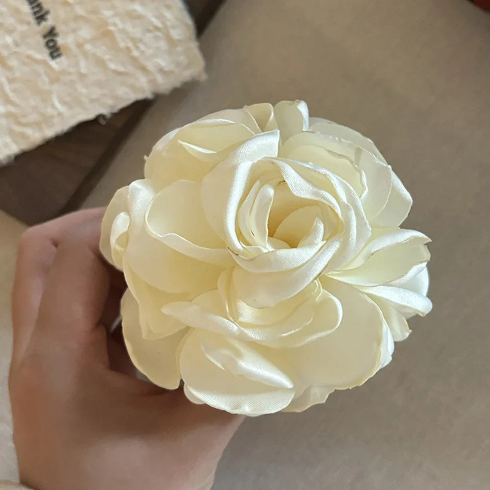 vzyzv -  Fashion Boho Satin Rose Flower Large Hair Claw Clip For Women Spring Summer Beach Trendy Design Korean Colored Hairpin Headdress